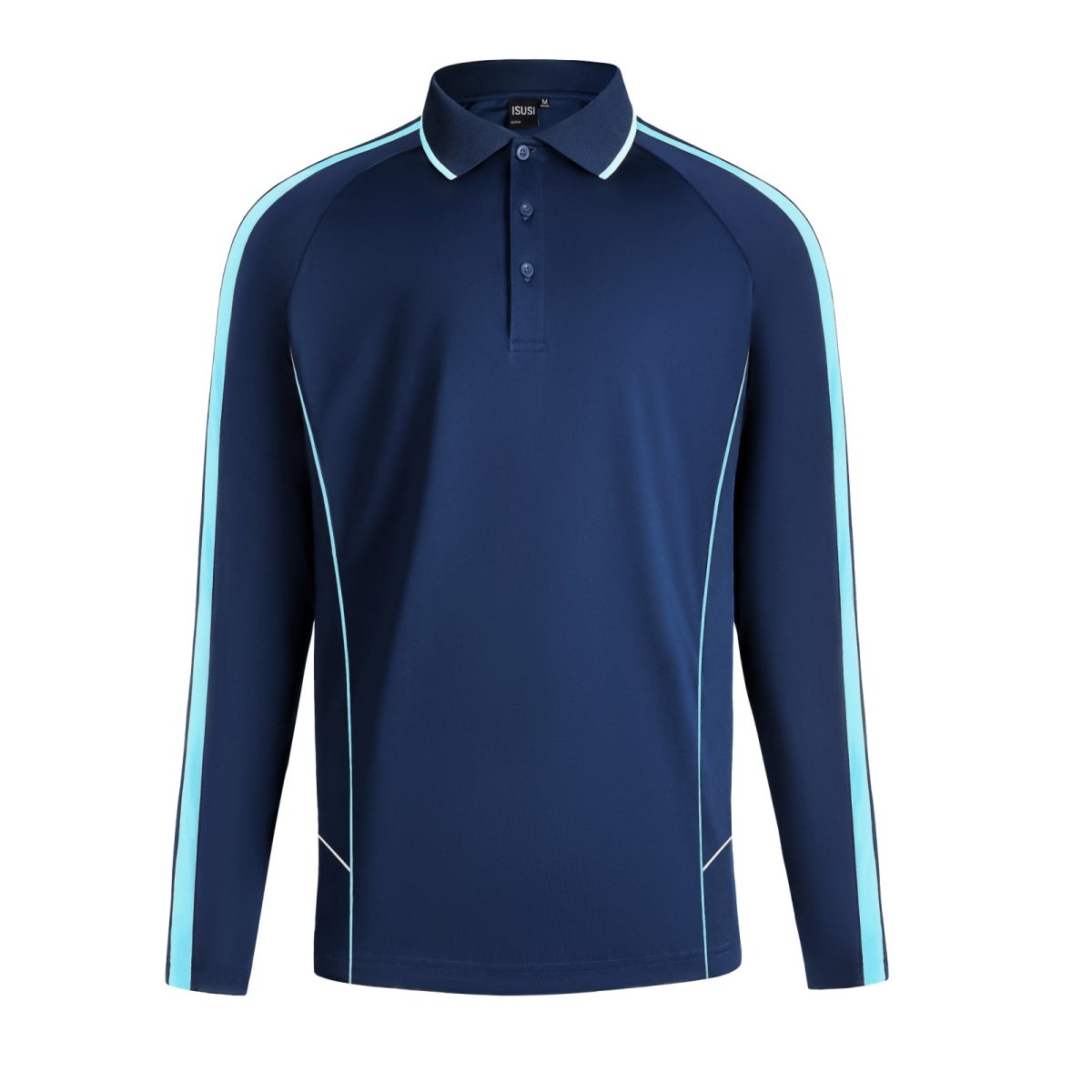 "flow polo shirt in navy sky blue, front – Big Bee Workwear"
