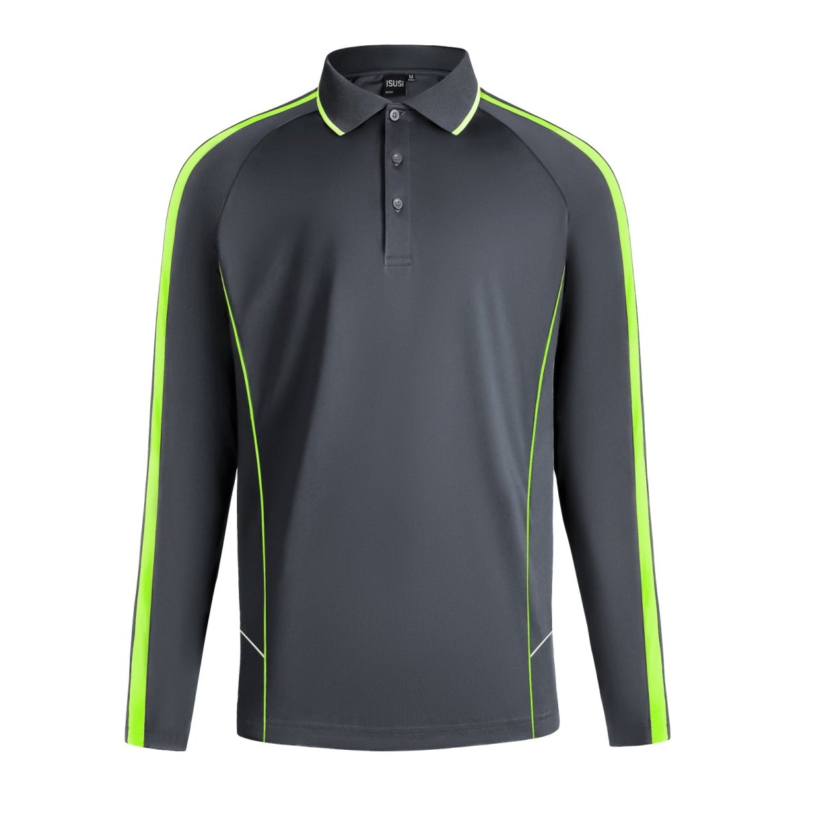 "flow polo shirt in grey green lime, front – Big Bee Workwear"