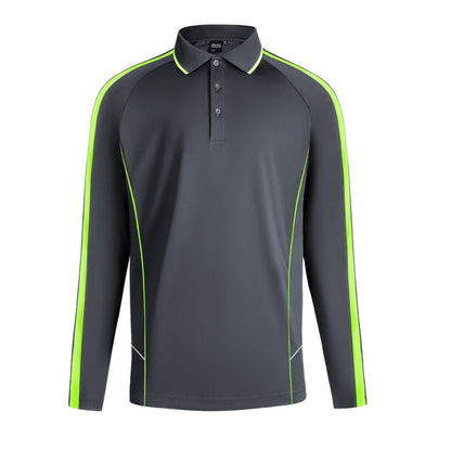 "flow polo shirt in grey green lime, front – Big Bee Workwear"