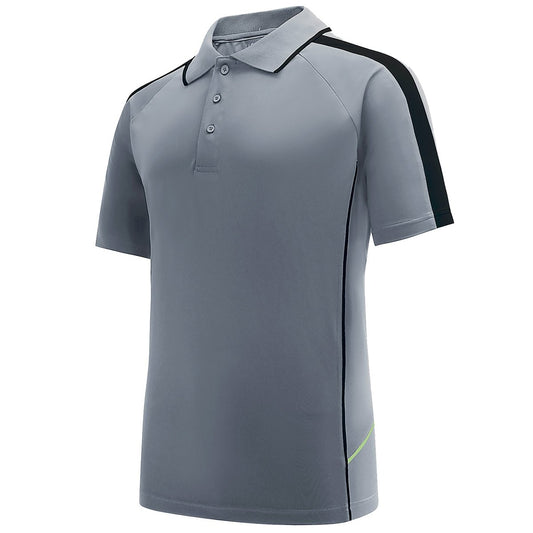 "flow polo shirt in grey black, front – Big Bee Workwear"