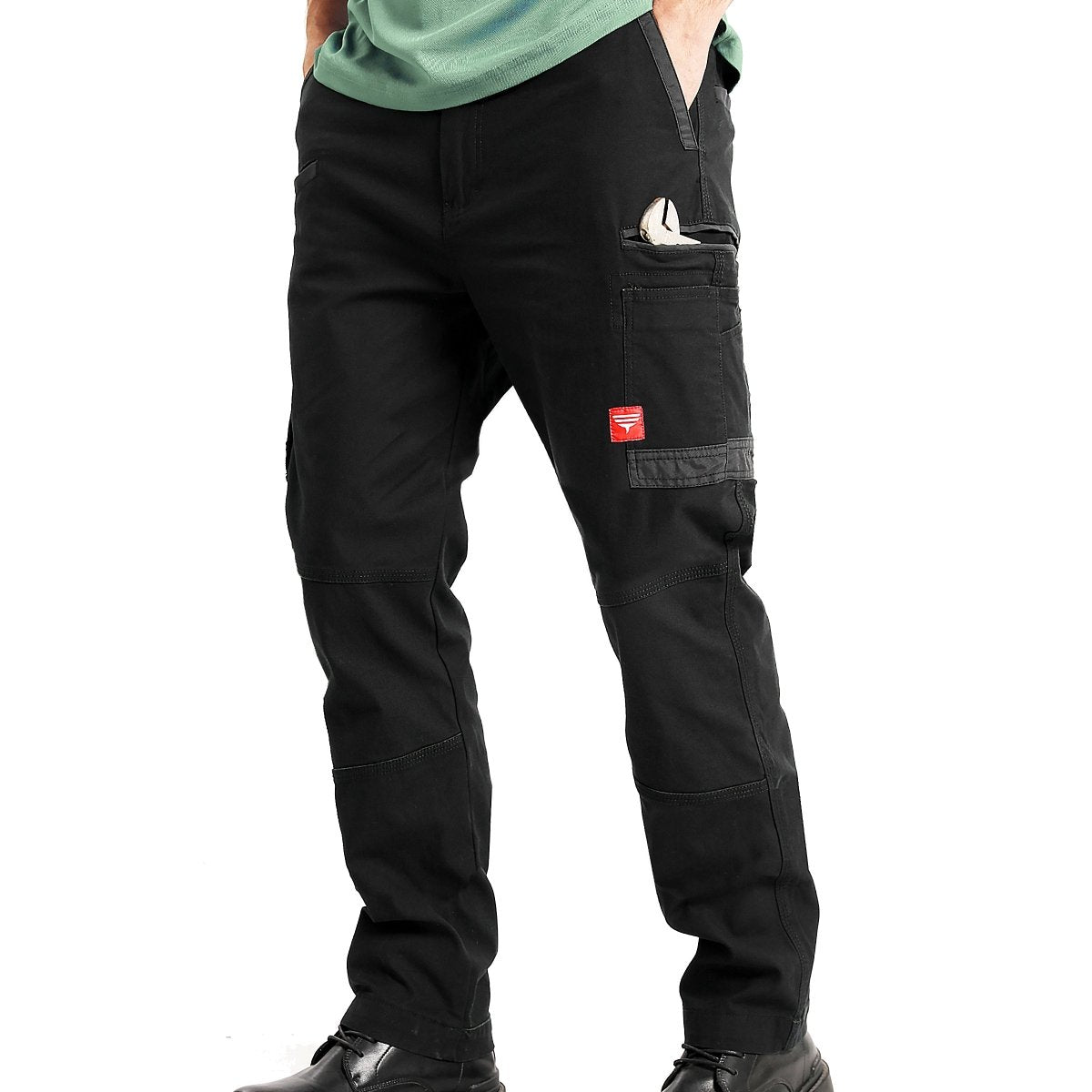 "brumby work pants in black, model front – Big Bee Workwear"