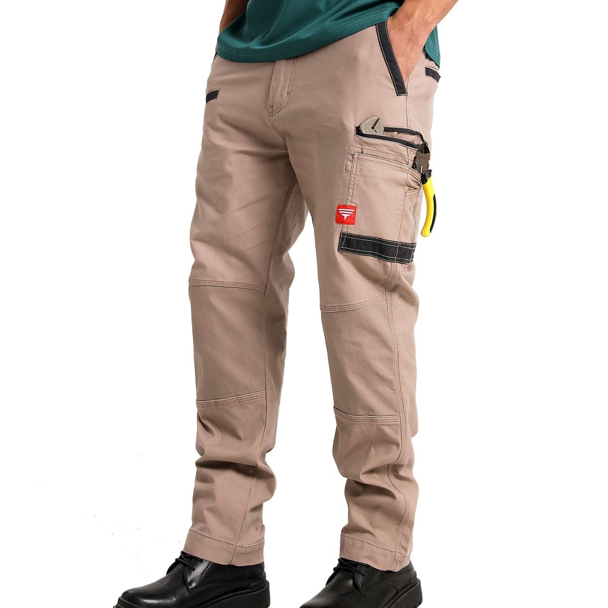 "brumby work pants in khaki, model front – Big Bee Workwear"