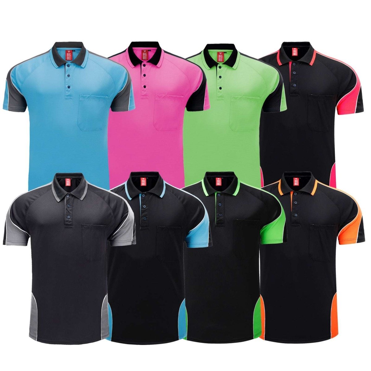 "Men’s Short Sleeve Panel polo shirt, multi-colour options overview – Big Bee Workwear"