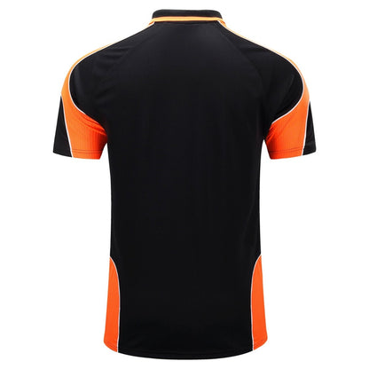"Men’s Short Sleeve Panel polo shirt in Black with orange, back – Big Bee Workwear"