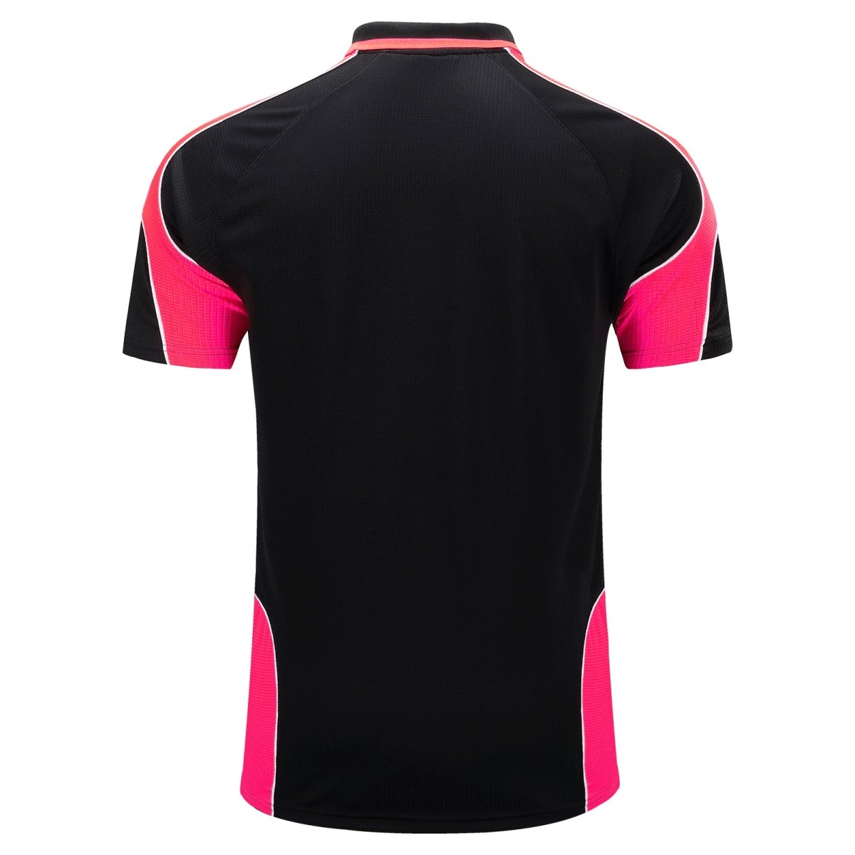 "Men’s Short Sleeve Panel polo shirt in Black with pink, back – Big Bee Workwear"