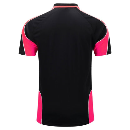 "Men’s Short Sleeve Panel polo shirt in Black with pink, back – Big Bee Workwear"