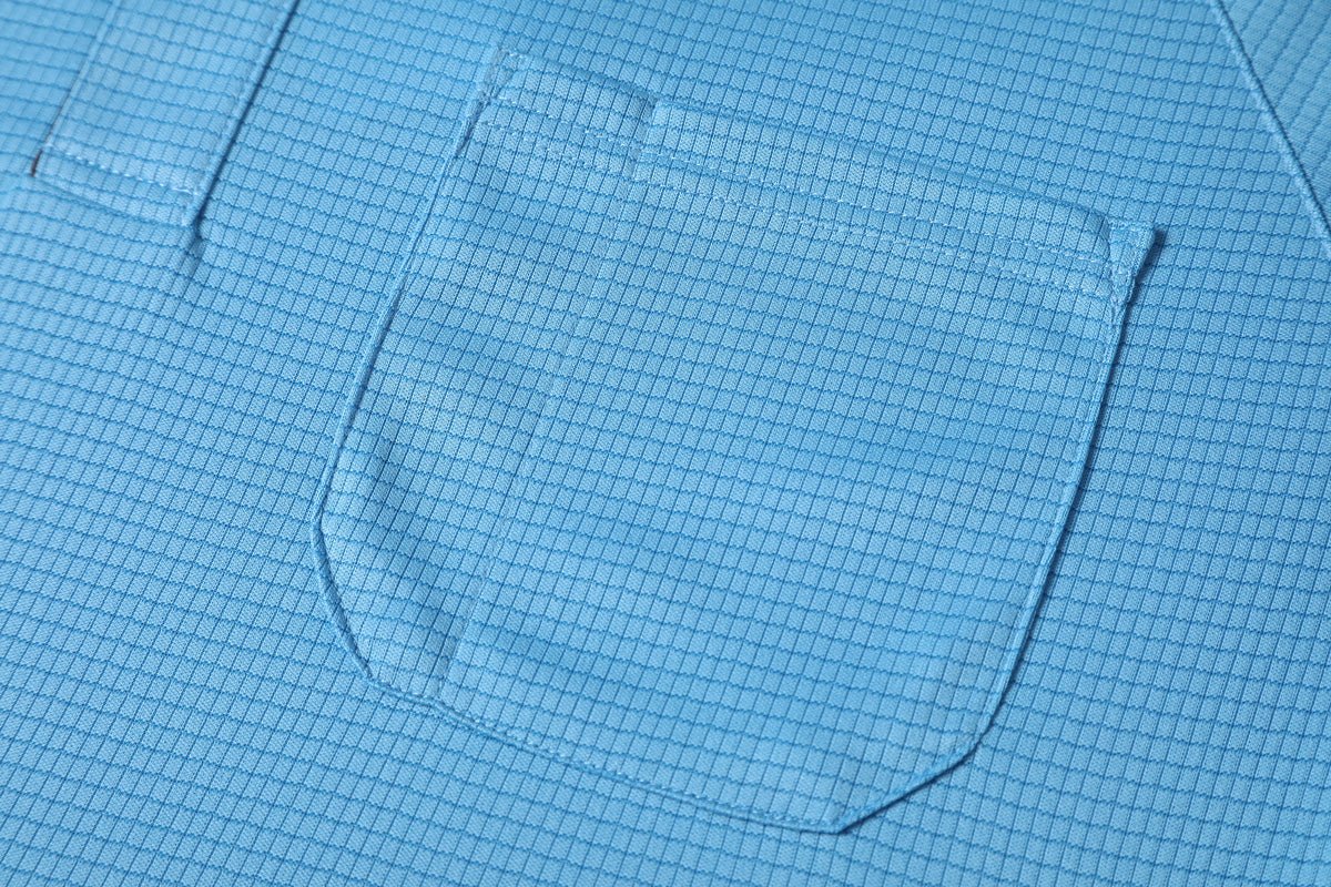 "Men’s Short Sleeve Panel polo shirt pocket detail close-up – Big Bee Workwear"