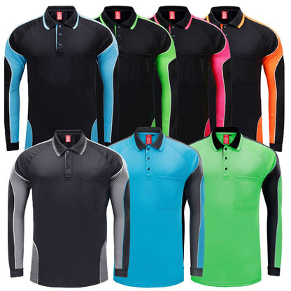 "Men’s Panel Long Sleeve polo shirt, multi-colour options overview – Big Bee Workwear"