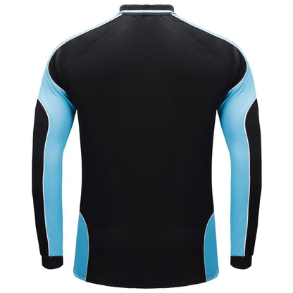 "Men’s Panel Long Sleeve polo shirt in Black with Aqua Blue, back – Big Bee Workwear"