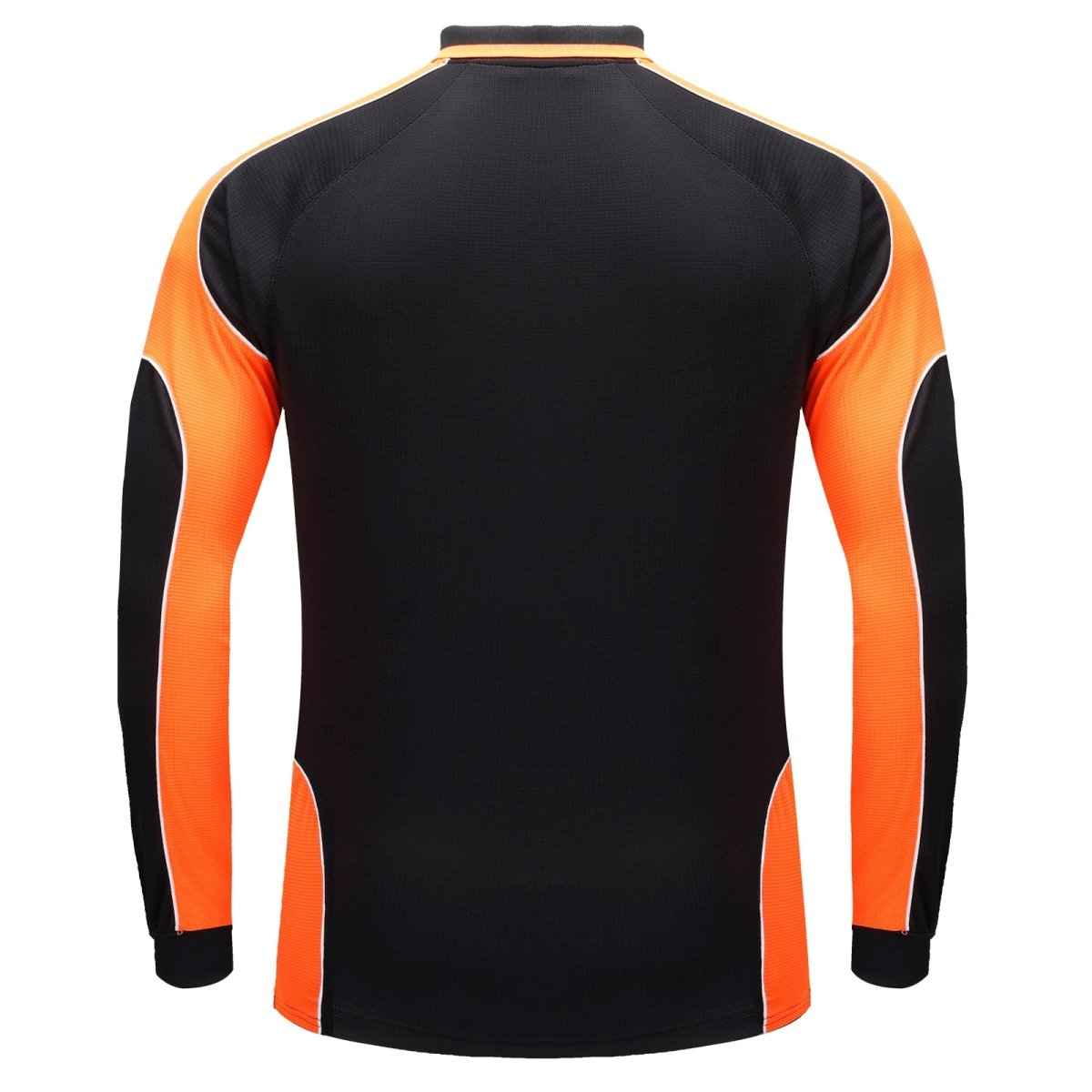 "Men’s Panel Long Sleeve polo shirt in Black with orange, back – Big Bee Workwear"
