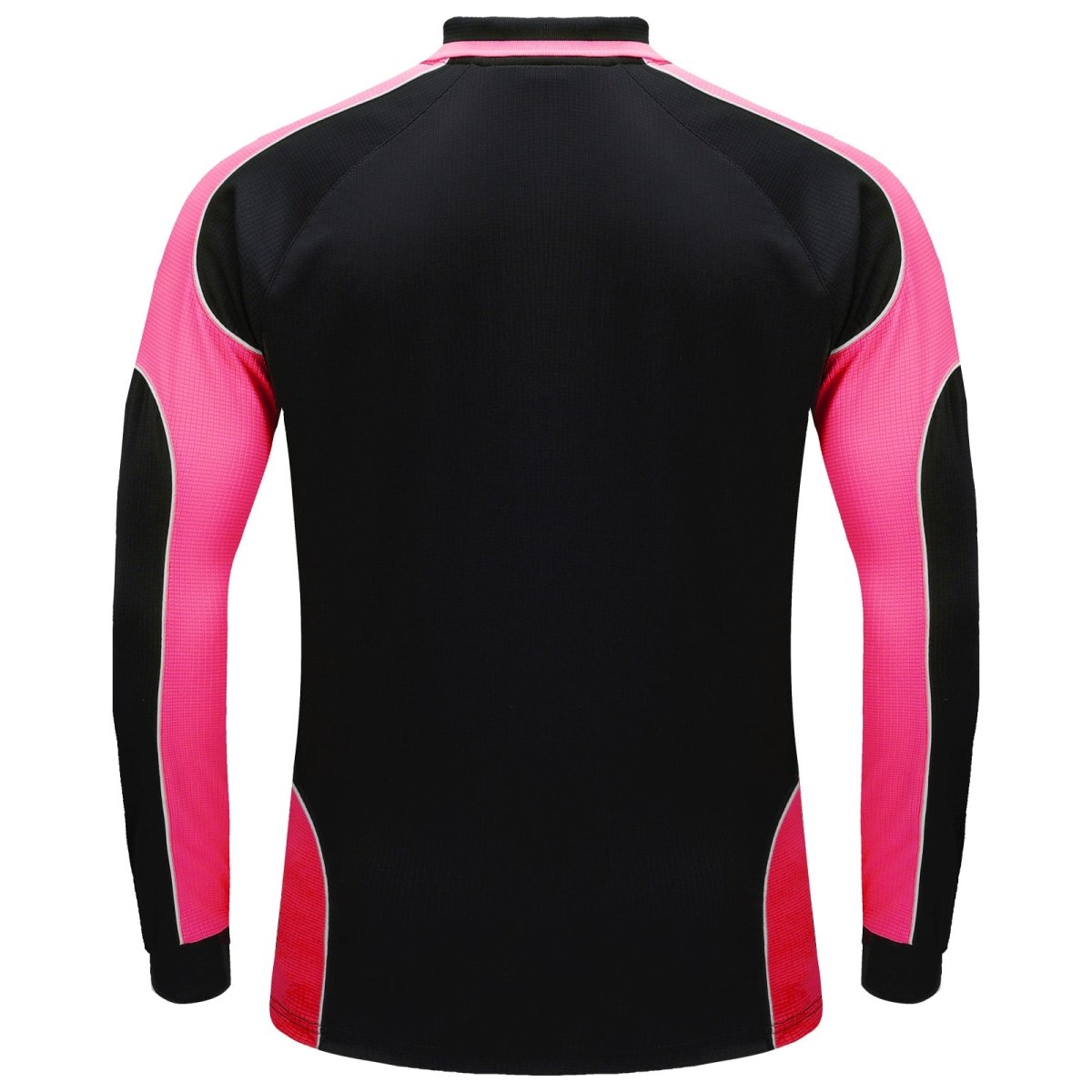"Men’s Panel Long Sleeve polo shirt in Black with pink, back – Big Bee Workwear"