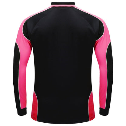 "Men’s Panel Long Sleeve polo shirt in Black with pink, back – Big Bee Workwear"