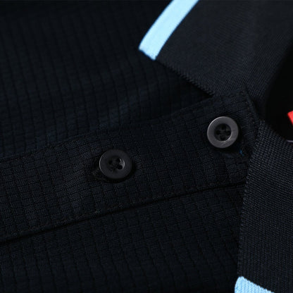 "Men’s Panel Long Sleeve polo shirt button detail close-up – Big Bee Workwear"