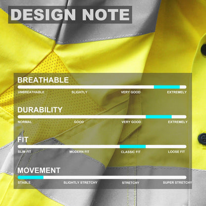 "Men’s Hi Vis Work shirt in with reflective tape, Long Sleeve, design notes – Big Bee Workwear"