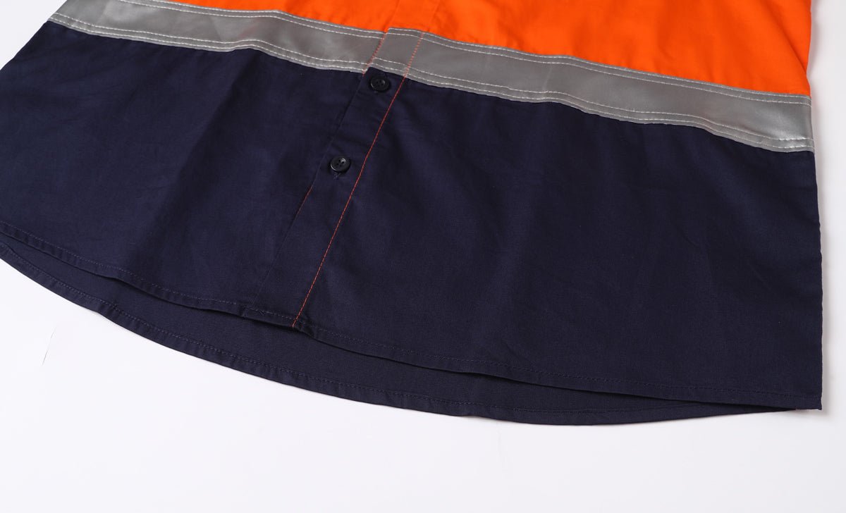 "Men’s Hi Vis Work shirt in with reflective tape, Long Sleeve, hem detail close-up – Big Bee Workwear"