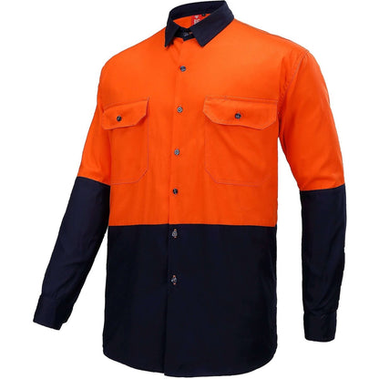 "Hi-Vis Long Sleeve Work shirt in orange navy, side – Big Bee Workwear"