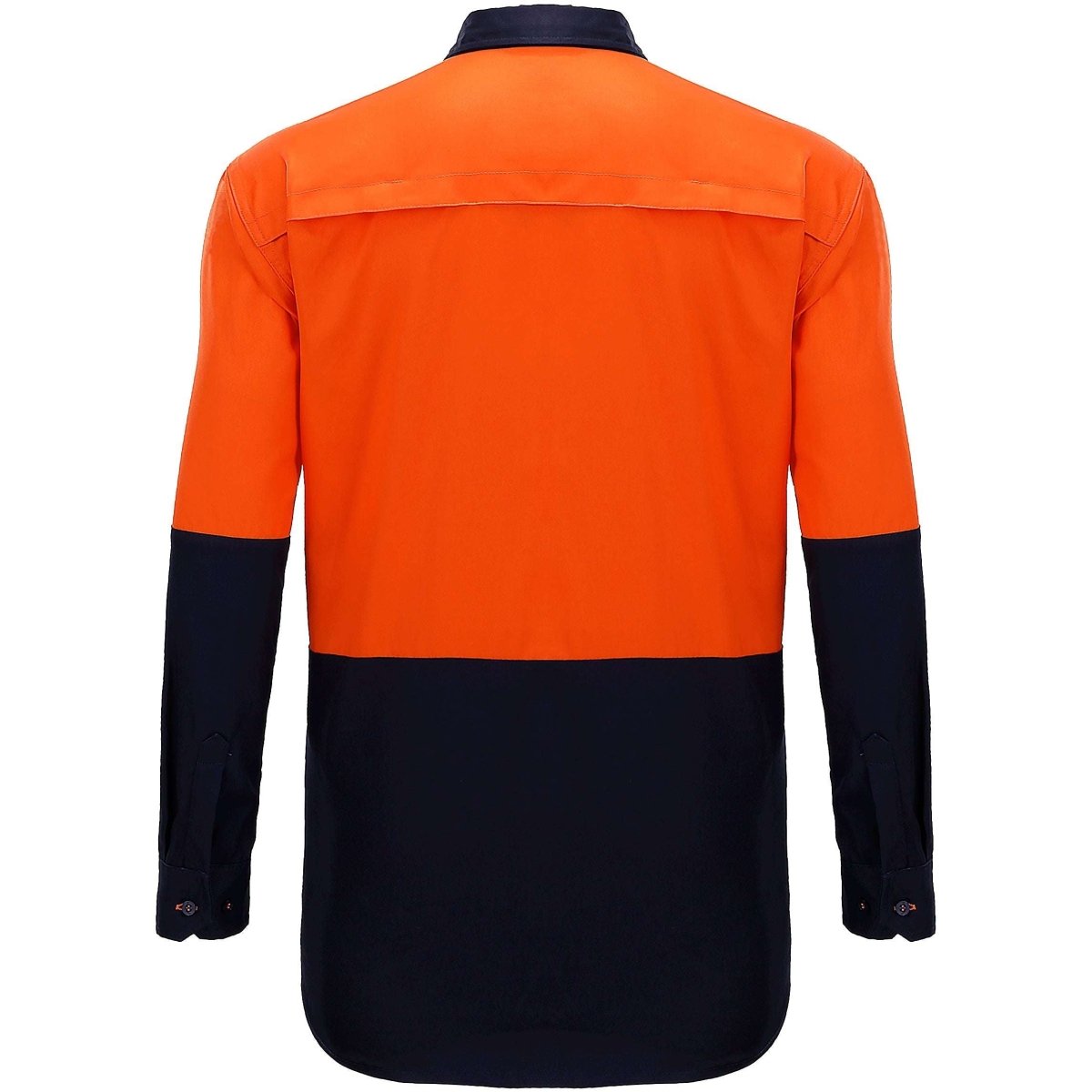 "Hi-Vis Long Sleeve Work shirt in orange navy, back – Big Bee Workwear"