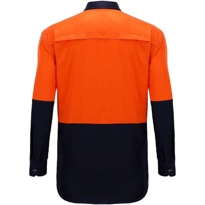 "Hi-Vis Long Sleeve Work shirt in orange navy, back – Big Bee Workwear"