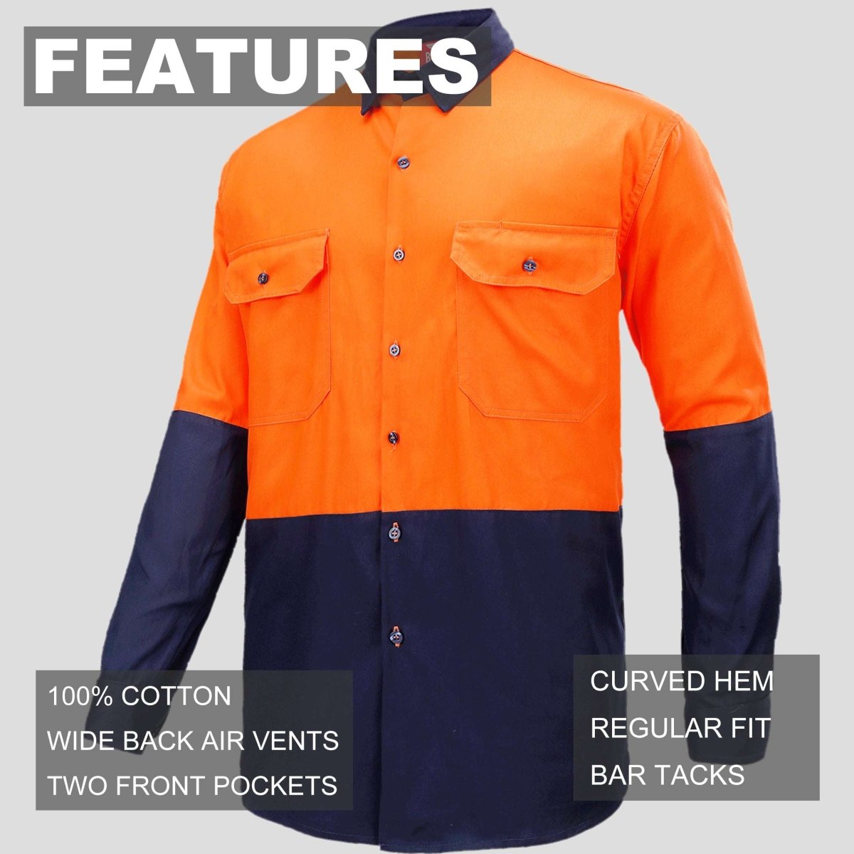 "Hi-Vis Long Sleeve Work shirt key features – Big Bee Workwear"