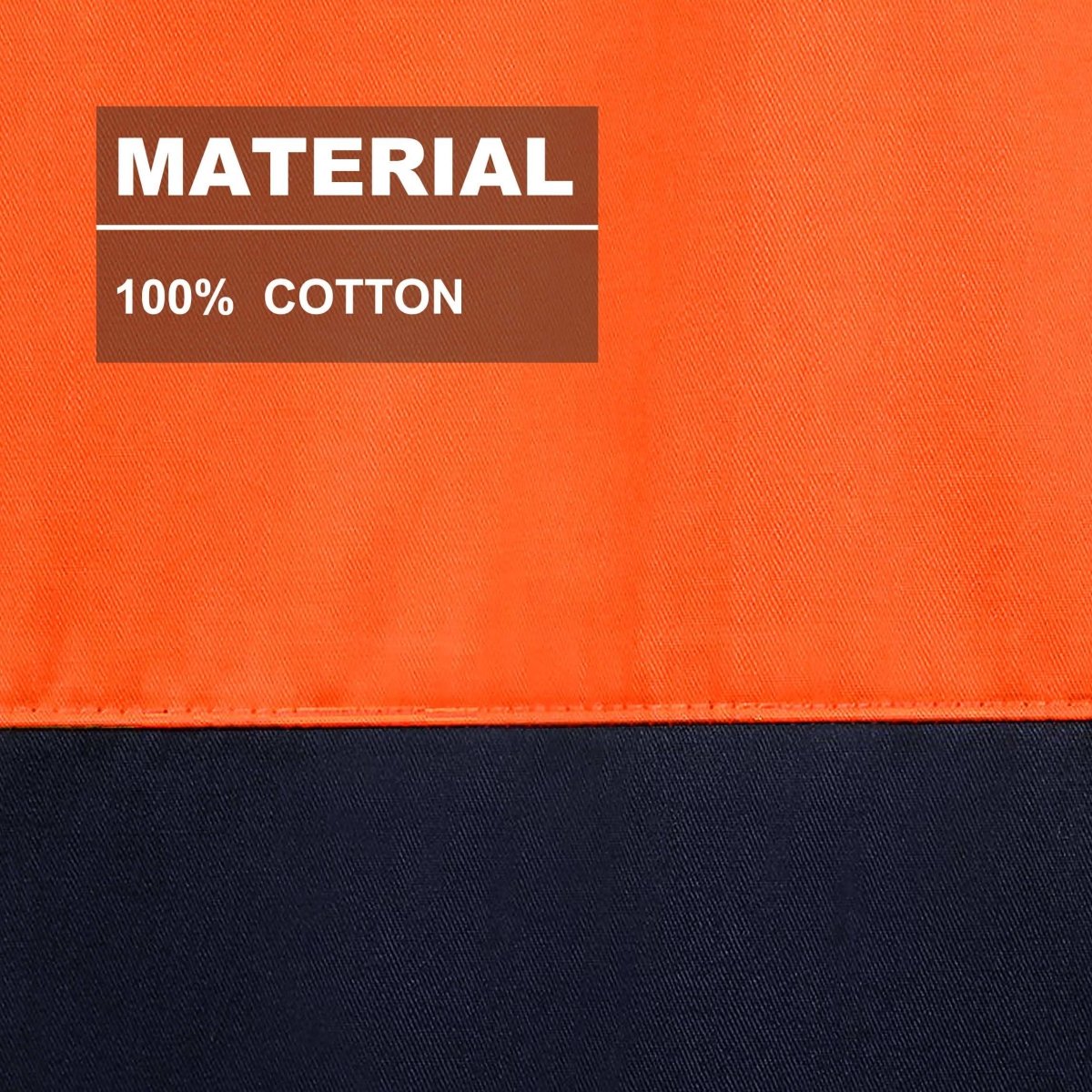 "Hi-Vis Long Sleeve Work shirt fabric close-up with info – Big Bee Workwear"