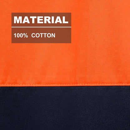 "Hi-Vis Long Sleeve Work shirt fabric close-up with info – Big Bee Workwear"