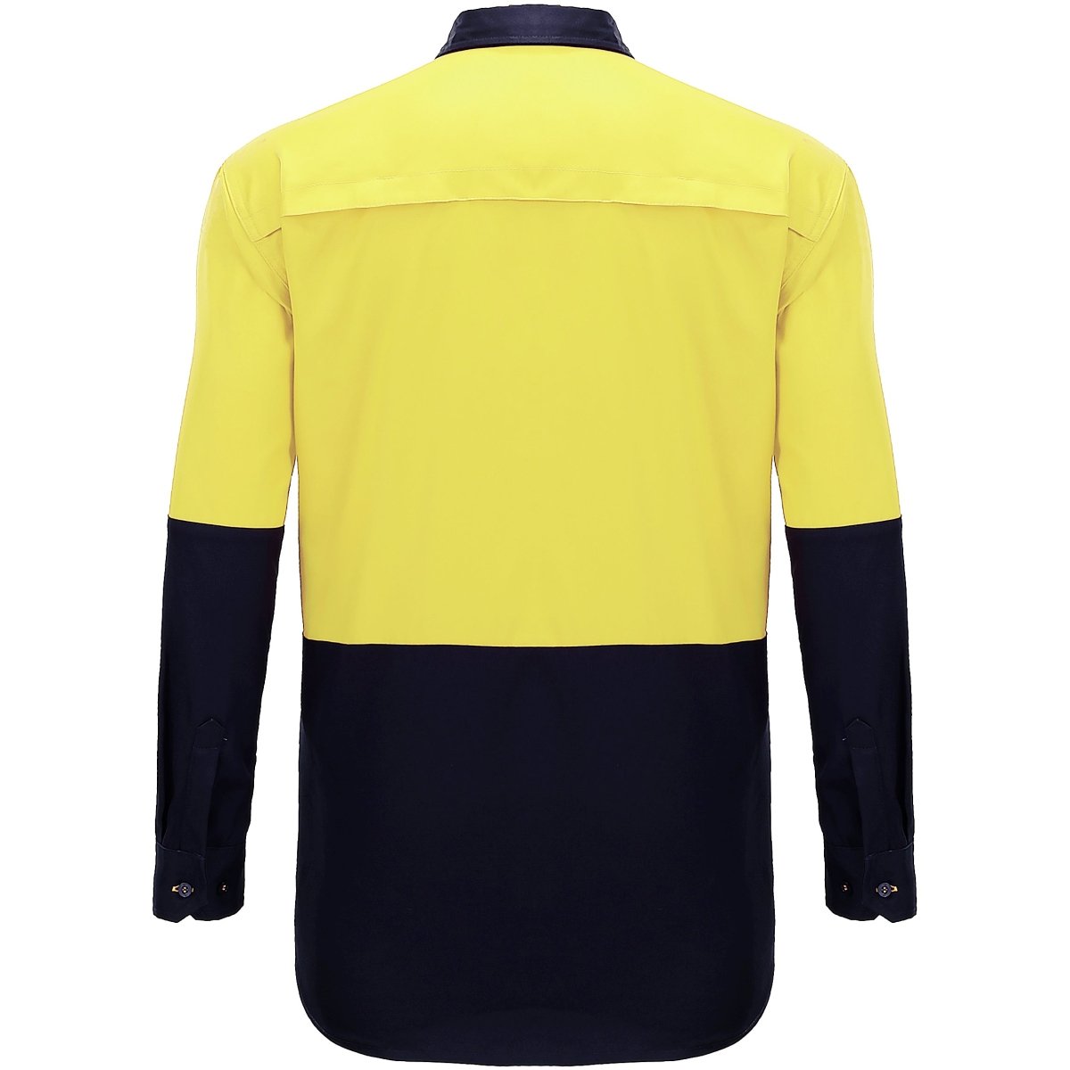 "Hi-Vis Long Sleeve Work shirt in yellow navy, back – Big Bee Workwear"