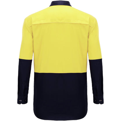 "Hi-Vis Long Sleeve Work shirt in yellow navy, back – Big Bee Workwear"