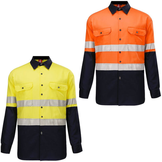 "Hi Vis Work shirt in with reflective tape, Long Sleeve, multi-colour options overview – Big Bee Workwear"