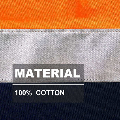 "Hi Vis Work shirt in with reflective tape, Long Sleeve, fabric close-up with info – Big Bee Workwear"