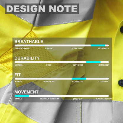 "Hi Vis Work shirt in with reflective tape, Long Sleeve, design notes – Big Bee Workwear"