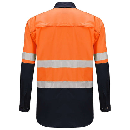 "Hi Vis Work shirt in Orange Navy with Reflective Tape, Long Sleeve, back – Big Bee Workwear"