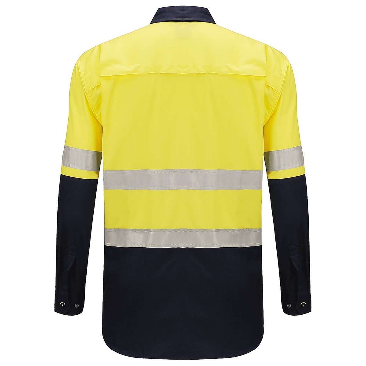"Hi Vis Work shirt in Yellow Navy with Reflective Tape, Long Sleeve, back – Big Bee Workwear"