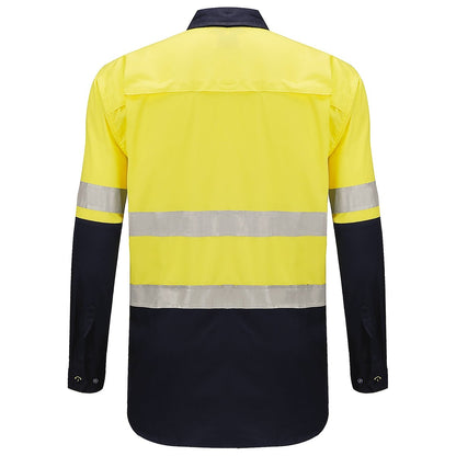 "Hi Vis Work shirt in Yellow Navy with Reflective Tape, Long Sleeve, back – Big Bee Workwear"