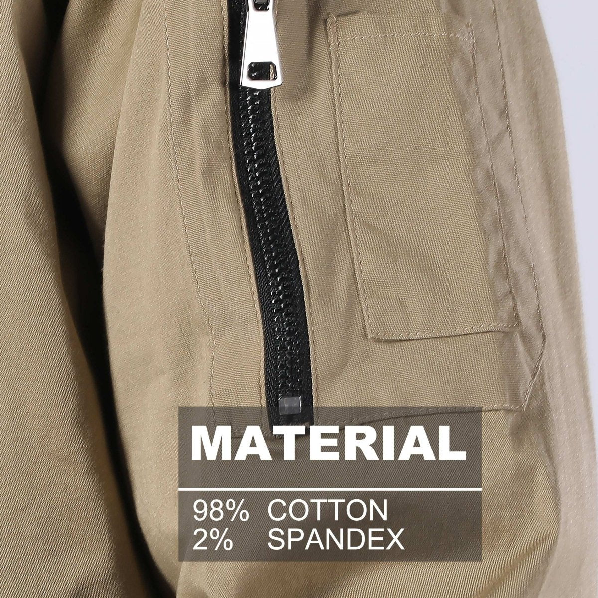 "Men’s Stretch Cotton Work shirt, Long Sleeve, fabric close-up with info – Big Bee Workwear"