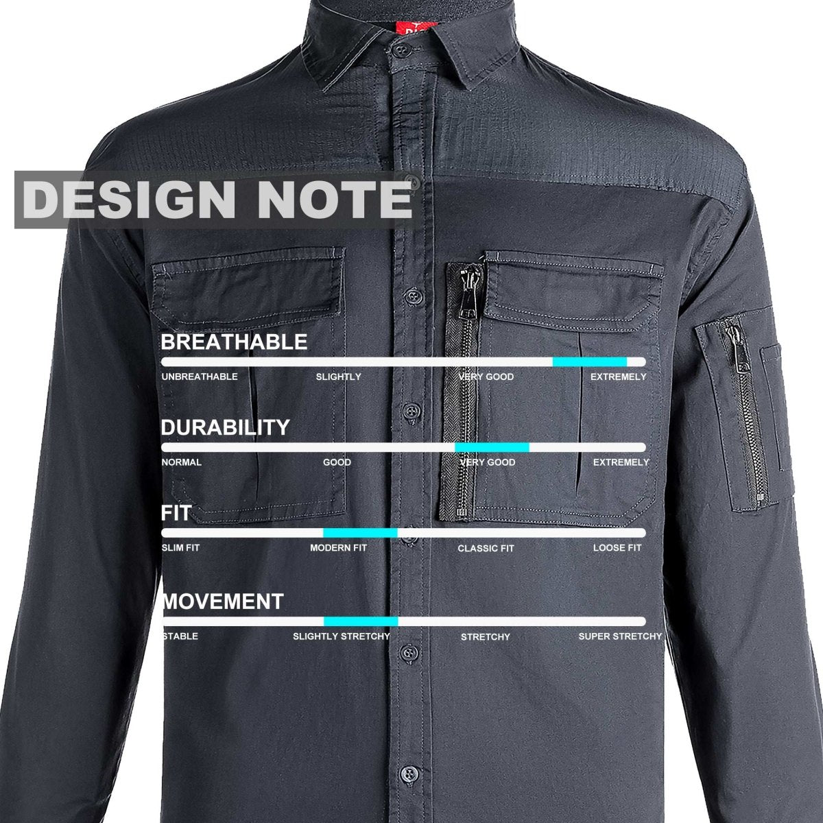 "ZIP Stretch Cotton Work shirt, Long Sleeve, design notes – Big Bee Workwear"