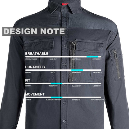 "ZIP Stretch Cotton Work shirt, Long Sleeve, design notes – Big Bee Workwear"