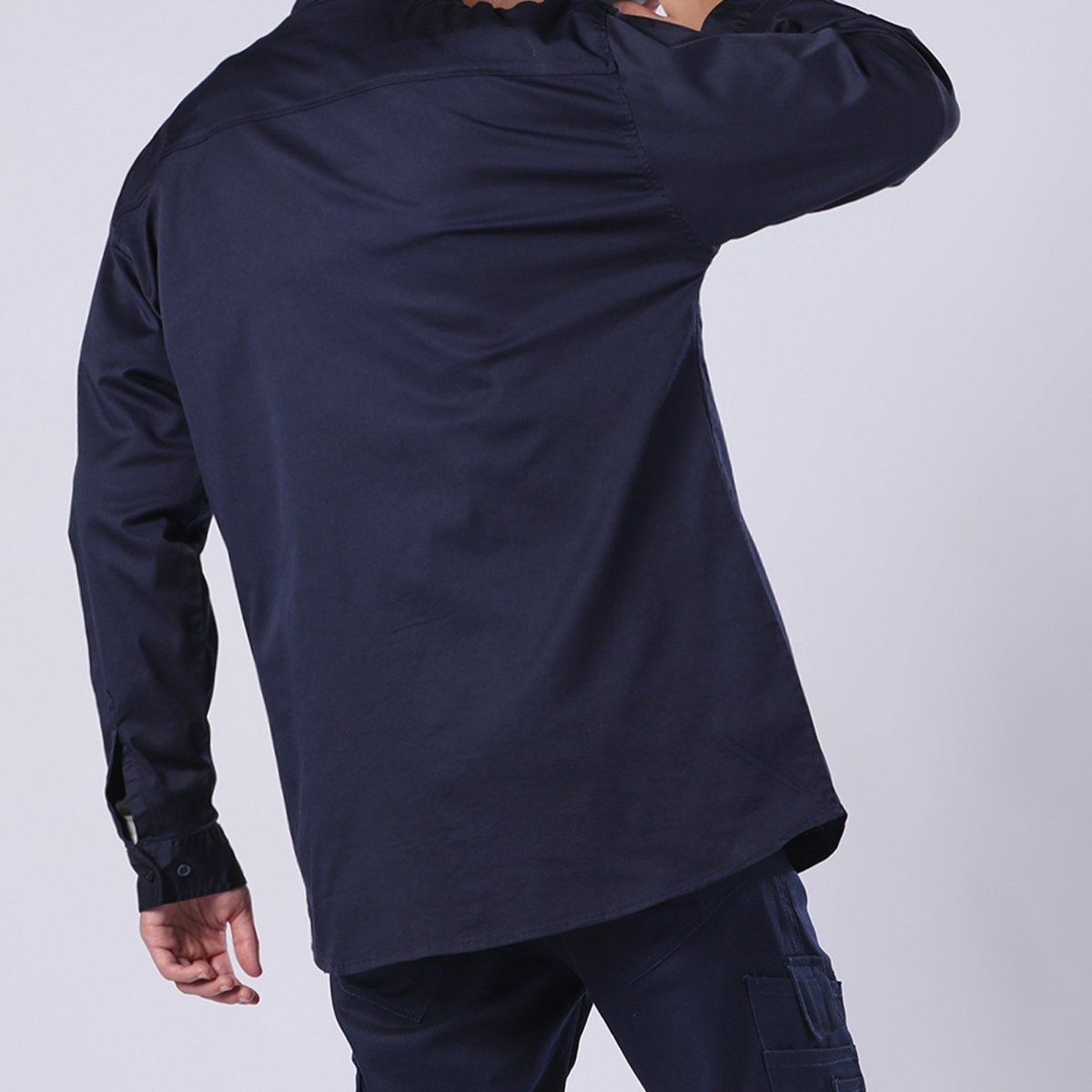 "PULSE Stretch Cotton Work shirt, Long Sleeve, hem detail close-up – Big Bee Workwear"