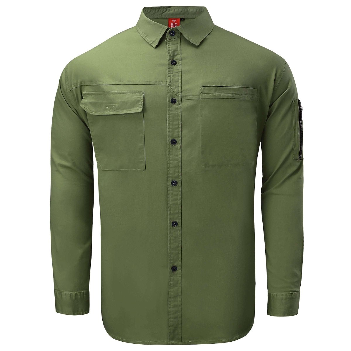 "PULSE Stretch Cotton Work shirt in Olive Green, Long Sleeve, front – Big Bee Workwear"