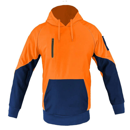 "Hi Vis Warm-up Hoodie in orange navy, Fleece, front – Big Bee Workwear"