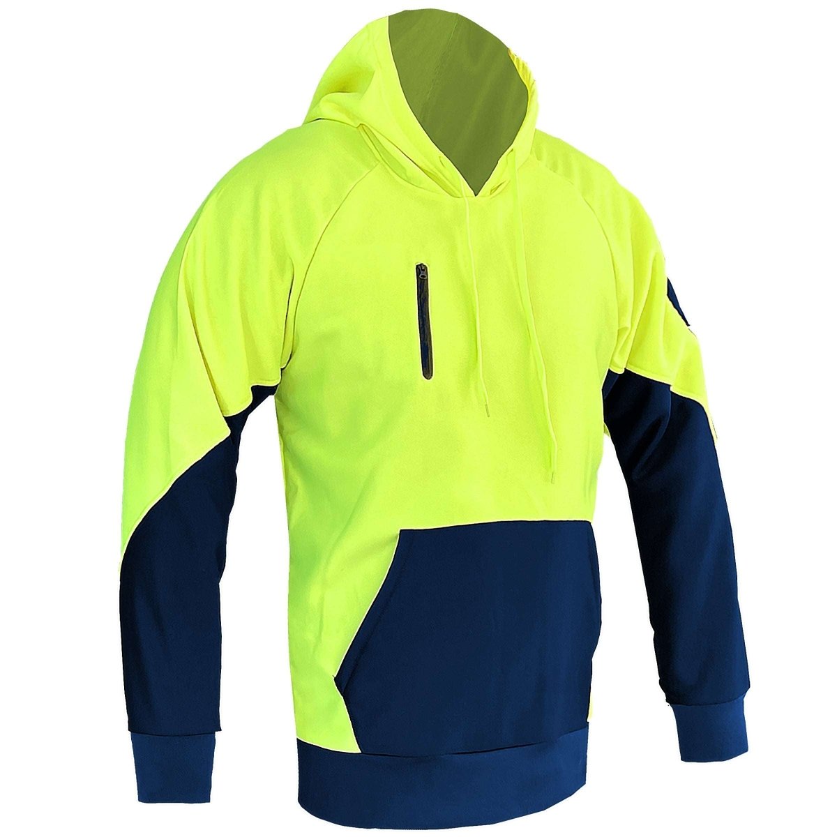 "Hi Vis Warm-up Hoodie in yellow navy, Fleece, side – Big Bee Workwear"