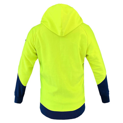 "Hi Vis Warm-up Hoodie in yellow navy, Fleece, back – Big Bee Workwear"
