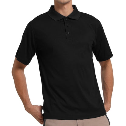 "cotton blend polo shirt in black, model front – Big Bee Workwear"