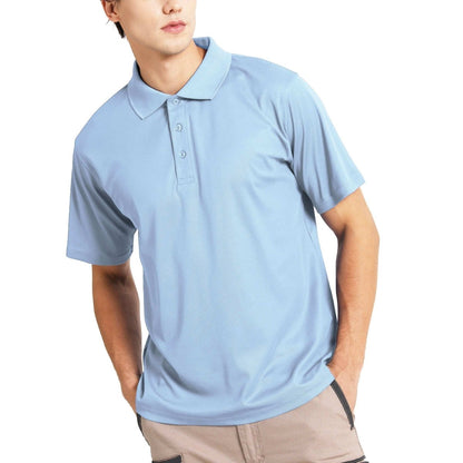 "cotton blend polo shirt in Sky Blue, model front – Big Bee Workwear"