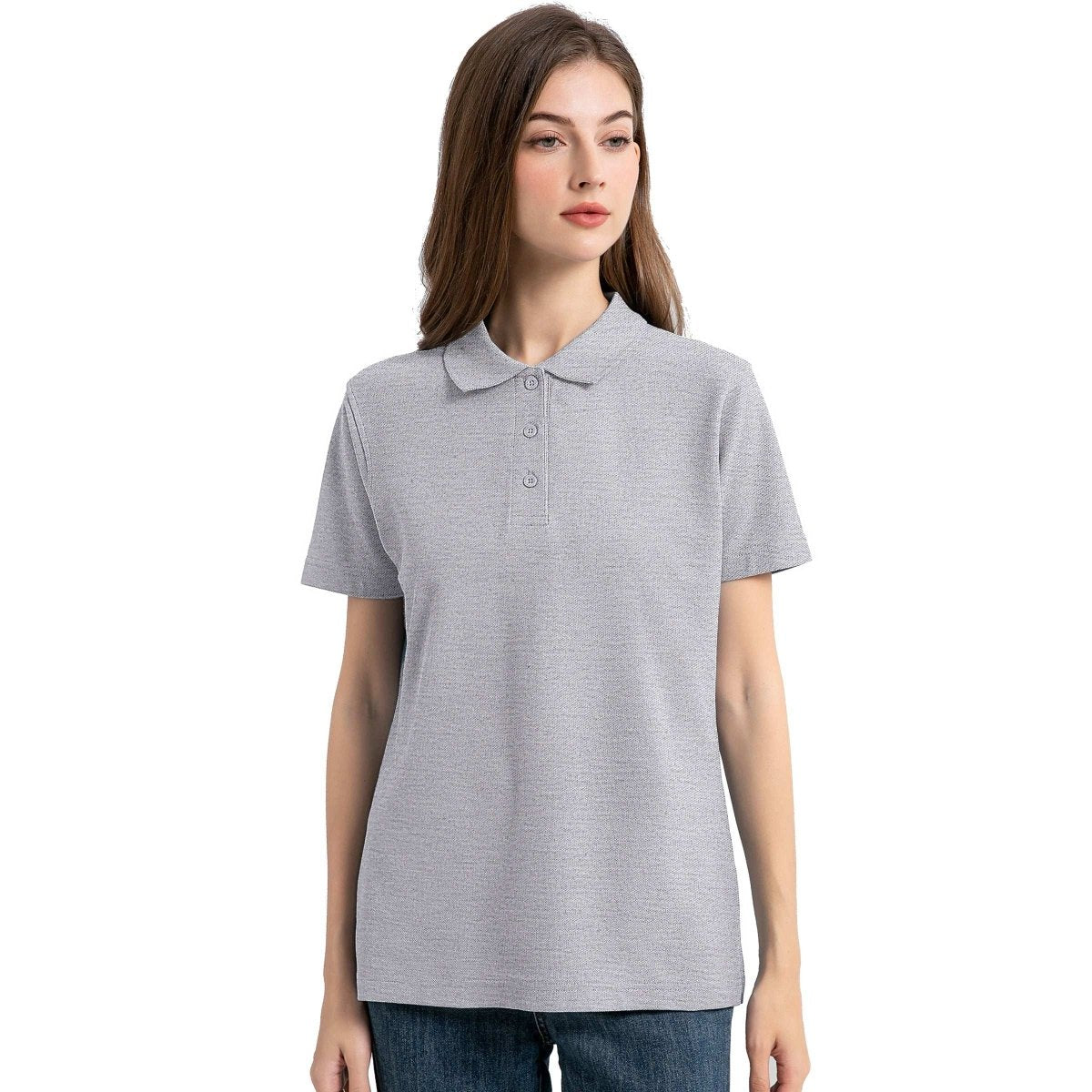 "cotton blend polo shirt in grey, model front – Big Bee Workwear"