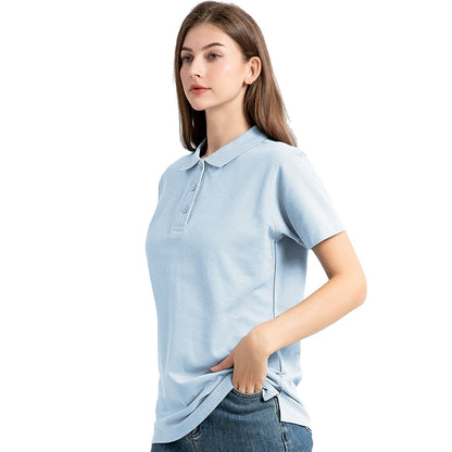 "cotton blend polo shirt in Sky Blue, model front – Big Bee Workwear"