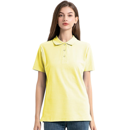 "cotton blend polo shirt in light yellow, model front – Big Bee Workwear"
