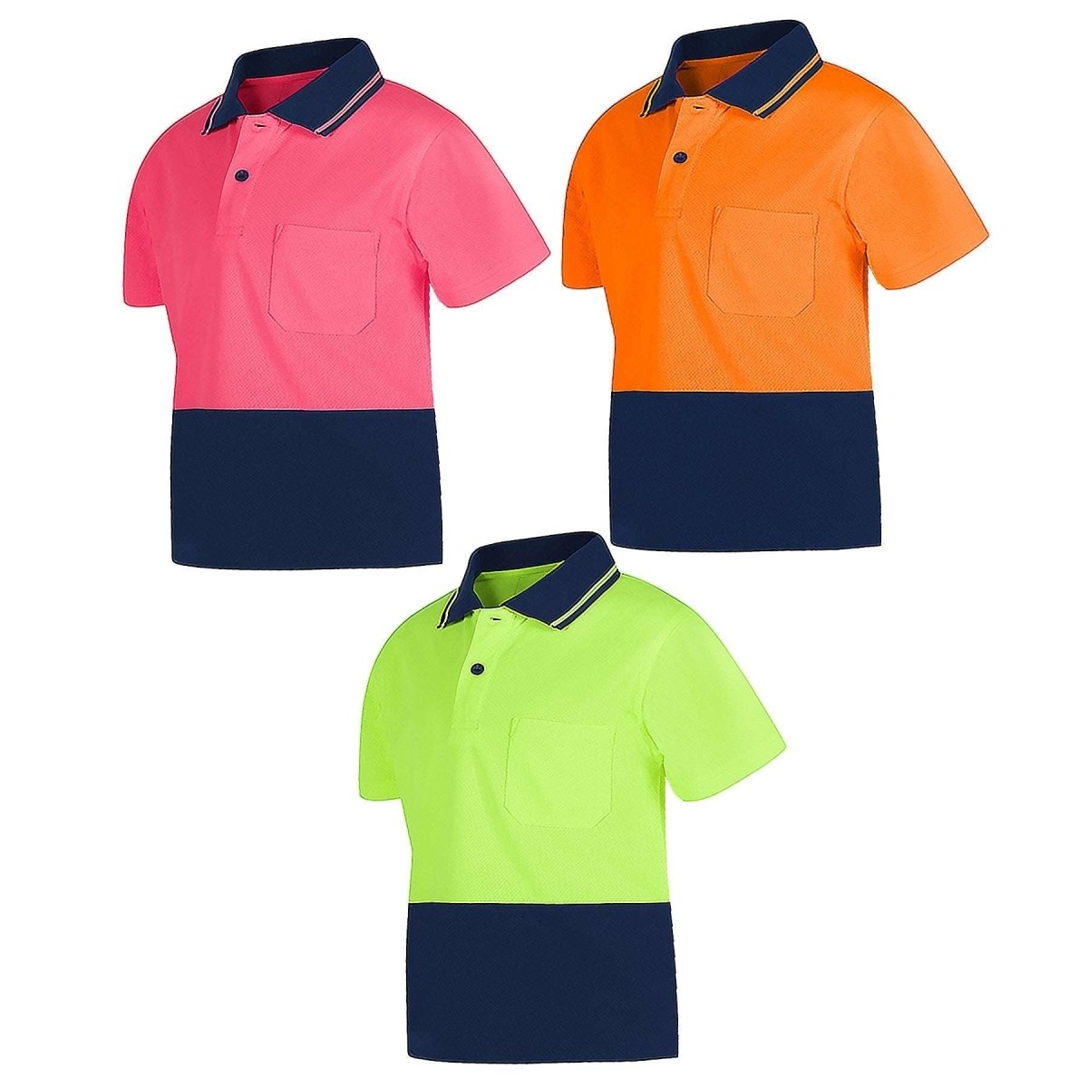 "Kids’ Hi-Vis Short Sleeve polo shirt, multi-colour options overview – Big Bee Workwear"