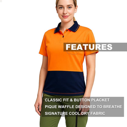 "Ladies’ Hi-Vis Short Sleeve polo shirt key features – Big Bee Workwear"