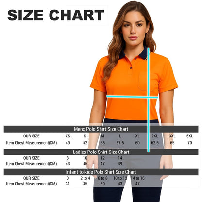 "Ladies’ Hi-Vis Short Sleeve polo shirt size chart – Big Bee Workwear"