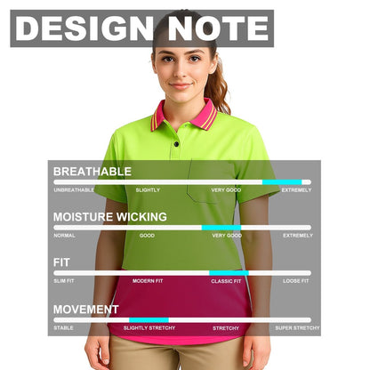 "Ladies’ Hi-Vis Short Sleeve polo shirt design notes – Big Bee Workwear"